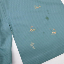画像をギャラリービューアに読み込む, 【中古】長尺 洗える夏着物 刺繍付下げ『絽』吉祥の丸文 カジュアル 青緑色 身丈163.5cm 裄丈65.5cm 化繊 HA7-3
