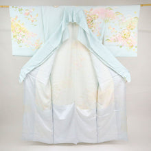 画像をギャラリービューアに読み込む, 仮絵羽 訪問着 吉祥文 雪輪地紙に花々松竹梅 フォーマル 水色 和装 きもの 袷正絹着物 HA9-13
