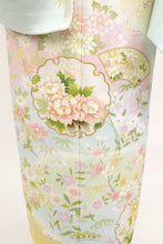 画像をギャラリービューアに読み込む, 仮絵羽 訪問着 吉祥文 雪輪地紙に花々松竹梅 フォーマル 水色 和装 きもの 袷正絹着物 HA9-13
