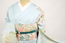 画像をギャラリービューアに読み込む, 仮絵羽 訪問着 吉祥文 雪輪地紙に花々松竹梅 フォーマル 水色 和装 きもの 袷正絹着物 HA9-13
