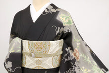 画像をギャラリービューアに読み込む, 【中古】豪華枝垂れる蔦葡萄に吉祥の花々模様訪問着 フォーマル 略礼装 濃グレー 身丈161cm 裄丈66.5cm 袷正絹着物 HB4-50
