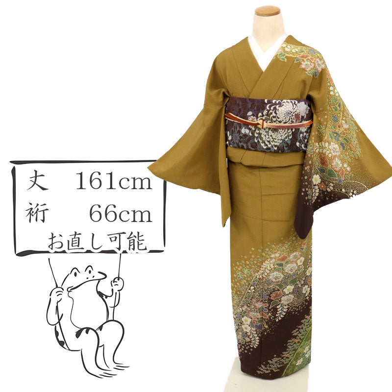 【中古】訪問着『吉野一廉』逸品豪華 一廉辻が花 フォーマル 略礼装 桑茶色 身丈161cm 裄丈66cm 袷正絹着物 HC11-13
