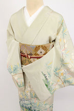 画像をギャラリービューアに読み込む, 【中古】訪問着 作家物＊情景美 落款有 背紋有 グリーン 略礼装 フォーマル 身丈155.5cm 裄丈65.5cm 袷正絹着物 HG11-7
