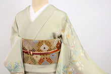 画像をギャラリービューアに読み込む, 【中古】訪問着 作家物＊情景美 落款有 背紋有 グリーン 略礼装 フォーマル 身丈155.5cm 裄丈65.5cm 袷正絹着物 HG11-7
