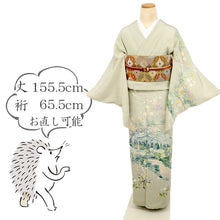 画像をギャラリービューアに読み込む, 【中古】訪問着 作家物＊情景美 落款有 背紋有 グリーン 略礼装 フォーマル 身丈155.5cm 裄丈65.5cm 袷正絹着物 HG11-7
