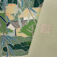 画像をギャラリービューアに読み込む, 【中古】訪問着 作家物＊情景美 落款有 背紋有 グリーン 略礼装 フォーマル 身丈155.5cm 裄丈65.5cm 袷正絹着物 HG11-7
