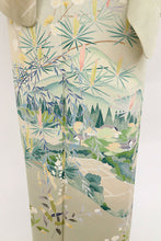 画像をギャラリービューアに読み込む, 【中古】訪問着 作家物＊情景美 落款有 背紋有 グリーン 略礼装 フォーマル 身丈155.5cm 裄丈65.5cm 袷正絹着物 HG11-7
