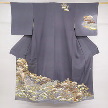 画像をギャラリービューアに読み込む, 【中古】絢爛豪華 訪問着 御所解き文松竹梅 落款有 丼鼠色 グレー 略礼装 フォーマル 身丈157cm 裄丈63cm 袷正絹着物 HH12-19

