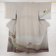 画像をギャラリービューアに読み込む, 小さめ 訪問着『汕頭刺繍』レースに花々の丸唐草 フォーマル 濃灰 和装きもの 正絹着物 HH2-31

