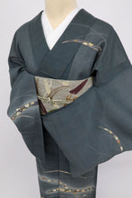 画像をギャラリービューアに読み込む, 【中古】長尺 夏着物 絽紬 訪問着 しっとり露芝模様 カジュアル 濃グレー 身丈163.5cm 裄丈65.5cm 正絹着物 HH6-2

