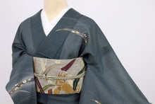 画像をギャラリービューアに読み込む, 【中古】長尺 夏着物 絽紬 訪問着 しっとり露芝模様 カジュアル 濃グレー 身丈163.5cm 裄丈65.5cm 正絹着物 HH6-2
