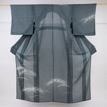 画像をギャラリービューアに読み込む, 【中古】長尺 夏着物 絽紬 訪問着 しっとり露芝模様 カジュアル 濃グレー 身丈163.5cm 裄丈65.5cm 正絹着物 HH6-2
