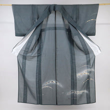 画像をギャラリービューアに読み込む, 【中古】長尺 夏着物 絽紬 訪問着 しっとり露芝模様 カジュアル 濃グレー 身丈163.5cm 裄丈65.5cm 正絹着物 HH6-2
