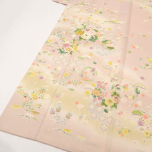 画像をギャラリービューアに読み込む, 【中古】長尺 訪問着 扇に花々揺れる菊の花模様 フォーマル 淡紅藤色 紫 パープル 略礼装 身丈163cm 裄丈66cm 袷正絹着物 HM1-7

