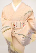 画像をギャラリービューアに読み込む, 【中古】長尺 訪問着 雪芝に宝尽くしの刺繍と鹿の子柄 フォーマル 肌色 身丈165cm 裄丈63.5cm 和装 きもの 袷正絹着物 HM9-9 lsize トールサイズ

