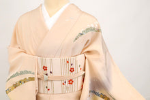 画像をギャラリービューアに読み込む, 【中古】長尺 訪問着 雪芝に宝尽くしの刺繍と鹿の子柄 フォーマル 肌色 身丈165cm 裄丈63.5cm 和装 きもの 袷正絹着物 HM9-9 lsize トールサイズ
