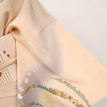 画像をギャラリービューアに読み込む, 【中古】長尺 訪問着 雪芝に宝尽くしの刺繍と鹿の子柄 フォーマル 肌色 身丈165cm 裄丈63.5cm 和装 きもの 袷正絹着物 HM9-9 lsize トールサイズ

