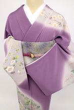 画像をギャラリービューアに読み込む, 【中古】訪問着 しっとり華やぎの花模様 フォーマル 略礼装 古代紫パープル 身丈162cm 裄丈69cm 袷正絹着物 HP1-16
