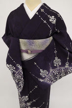 画像をギャラリービューアに読み込む, 【中古】長尺 訪問着 豪華刺繍 エレガント華文 フォーマル 略礼装 黒紫色 パープル 身丈168cm 裄丈67cm 袷正絹 HP12-1 lsize

