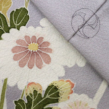 画像をギャラリービューアに読み込む, 【中古】長尺 訪問着 菊桔梗に白椿の花模様 藤色 フォーマル 略礼装 背紋有 身丈164.5cm 裄丈66cm 袷正絹着物 HP3-8
