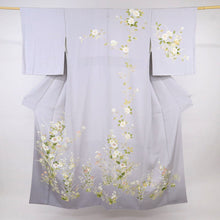 画像をギャラリービューアに読み込む, 【中古】長尺 訪問着 菊桔梗に白椿の花模様 藤色 フォーマル 略礼装 背紋有 身丈164.5cm 裄丈66cm 袷正絹着物 HP3-8
