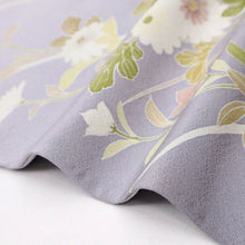 画像をギャラリービューアに読み込む, 【中古】長尺 訪問着 菊桔梗に白椿の花模様 藤色 フォーマル 略礼装 背紋有 身丈164.5cm 裄丈66cm 袷正絹着物 HP3-8
