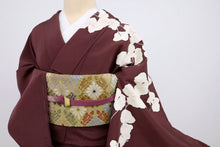 画像をギャラリービューアに読み込む, 【中古】長尺 訪問着『寺島利男』胡蝶蘭の花 バーガンディー 略礼装 フォーマル 身丈171.5cm 裄丈66cm 袷正絹着物 HP4-15

