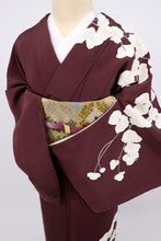 画像をギャラリービューアに読み込む, 【中古】長尺 訪問着『寺島利男』胡蝶蘭の花 バーガンディー 略礼装 フォーマル 身丈171.5cm 裄丈66cm 袷正絹着物 HP4-15
