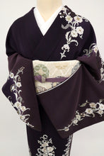 画像をギャラリービューアに読み込む, 【中古】長尺 刺繍 訪問着 極上花唐草模様 黒紅色×黒鳶色 袷正絹着物 HP7-5
