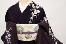 画像をギャラリービューアに読み込む, 【中古】長尺 刺繍 訪問着 極上花唐草模様 黒紅色×黒鳶色 袷正絹着物 HP7-5
