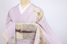 画像をギャラリービューアに読み込む, 【中古】訪問着 エレガント 花菱七宝に花唐草模様 鴇鼠色 略礼装 フォーマル 身丈157cm 裄丈64cm 袷正絹着物 HP9-13
