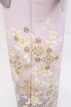 画像をギャラリービューアに読み込む, 【中古】訪問着 エレガント 花菱七宝に花唐草模様 鴇鼠色 略礼装 フォーマル 身丈157cm 裄丈64cm 袷正絹着物 HP9-13
