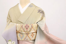 画像をギャラリービューアに読み込む, 【中古】長尺 訪問着 色紙に麗しの花々模様 フォーマル 灰ピンク 略礼装 身丈164.5cm 裄丈68cm 袷正絹着物 HY12-8 lsize トールサイズ
