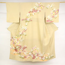 画像をギャラリービューアに読み込む, 【中古】上質特選 訪問着 しっとり蘭の花模様 ベージュ 袷正絹着物 HY9-4
