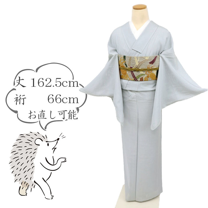 【中古】夏着物『絽』色無地 淡いブルーグレー 背紋有 身丈162.5cm 裄丈66cm 正絹着物 IH7-6