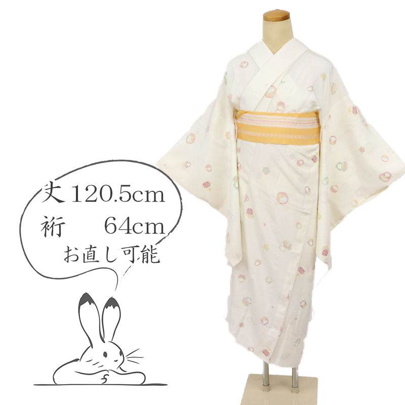 【中古】上質 長襦袢 大小ダルマ 白 着物下 身丈120.5cm 裄丈64cm 正絹 和装 きもの J7-1