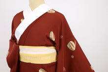 画像をギャラリービューアに読み込む, 【中古】上質 長襦袢 赤茶色 はんなりぽっくり 着物下 身丈121cm 裄丈63cm 正絹 和装 きもの J7-3
