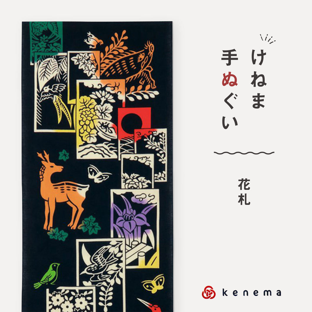 kenema 手ぬぐい 花札 和楽シリーズ 日本製 注染 手拭い けねま 気音間 猪鹿蝶 宮本 綿100％ コットン エコ 母の日 誕生日 プレゼント ギフト 着物 浴衣 和小物 和雑貨 和装小物 K22-21