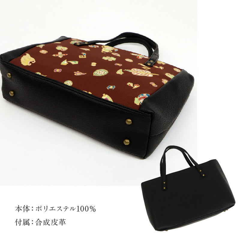 岡重　ハンドバッグ　和装　ブラウン OKAJIMA 和装バッグ 宝尽くしブラウン】 岡重 京友禅 茶色 カジュアル