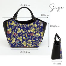 画像をギャラリービューアに読み込む, 【OKAJIMA 和装バッグ 葡萄唐草】 岡重 京友禅 ブルー ブラック カジュアル ハンドバッグ かばん 唐草模様 上品 バック 手提げ 着物 小紋 訪問着 付下げ イベント 和装 洋服 お出掛け 和装小物
