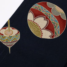 画像をギャラリービューアに読み込む, 【中古】長尺 単衣 小紋 懐かしの玩具 サイコロ手毬狛犬 濃紺 カジュアル 作家落款有 身丈166.5cm 裄丈71cm 正絹着物 KA6-3
