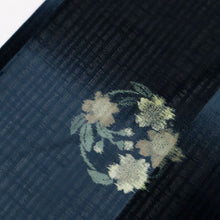 画像をギャラリービューアに読み込む, 【中古】長尺 洗える夏着物 小紋 さくらの花丸模様 カジュアル 黒×青灰色 身丈166cm 裄丈68cm 化繊 KA7-55
