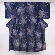画像をギャラリービューアに読み込む, 【中古】長尺 洗える夏着物 小紋『ヒロミチナカノ』糸菊 カジュアル 濃紺 身丈158cm 裄丈68cm 化繊 KA7-64
