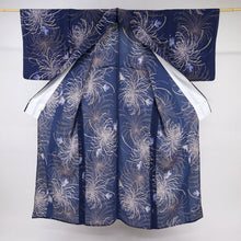 画像をギャラリービューアに読み込む, 【中古】長尺 洗える夏着物 小紋『ヒロミチナカノ』糸菊 カジュアル 濃紺 身丈158cm 裄丈68cm 化繊 KA7-64
