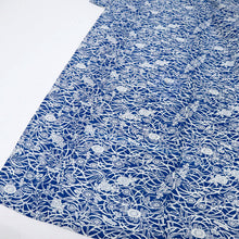 画像をギャラリービューアに読み込む, 【中古】綿絽 木綿 浴衣 芝草に菊牡丹 ブルー バチ衿 身丈158cm 裄丈63.5cm 木綿着物 KA9-8
