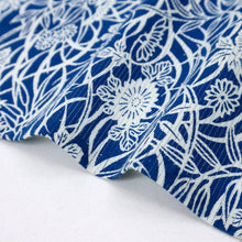 画像をギャラリービューアに読み込む, 【中古】綿絽 木綿 浴衣 芝草に菊牡丹 ブルー バチ衿 身丈158cm 裄丈63.5cm 木綿着物 KA9-8
