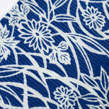 画像をギャラリービューアに読み込む, 【中古】綿絽 木綿 浴衣 芝草に菊牡丹 ブルー バチ衿 身丈158cm 裄丈63.5cm 木綿着物 KA9-8
