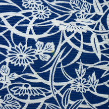 画像をギャラリービューアに読み込む, 【中古】綿絽 木綿 浴衣 芝草に菊牡丹 ブルー バチ衿 身丈158cm 裄丈63.5cm 木綿着物 KA9-8
