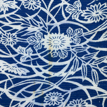 画像をギャラリービューアに読み込む, 【中古】綿絽 木綿 浴衣 芝草に菊牡丹 ブルー バチ衿 身丈158cm 裄丈63.5cm 木綿着物 KA9-8
