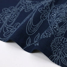 画像をギャラリービューアに読み込む, 【中古】特選浴衣 しじら織り 綿麻 流水に肩車菊花模様抜染 濃紺 カジュアル 身丈157cm 裄丈62cm 単衣着物 KA9-9
